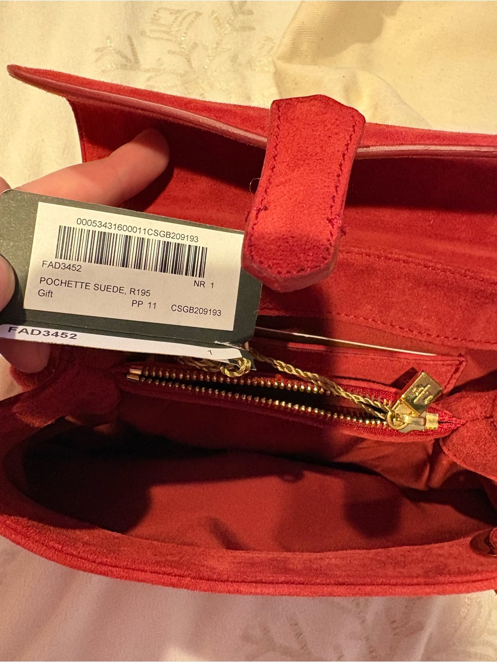 Loro Piana Red Suede Clutch with Gold Accent - Picture 3 of 4